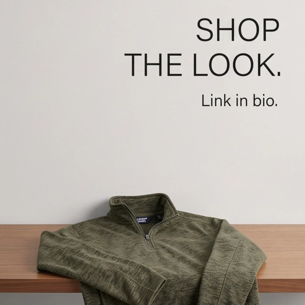 Lands End Mens XL Quarter Zip Fleece Pullover Sweater Olive‎ Green Heather